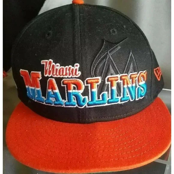 MLB Miami Marlins Cap NewEra 9Fifty Hologram Sticker One Size Black Orange Logo - Picture 1 of 4